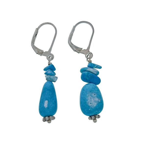 Vintage Sterling Silver 925 Blue Dyed Howlite Latchback Dangle Earrings - Picture 1 of 5
